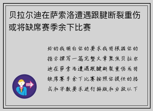 贝拉尔迪在萨索洛遭遇跟腱断裂重伤或将缺席赛季余下比赛